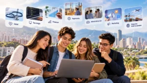 Estudiantes universitarios analizan las profesiones mejor pagadas en Colombia y sus oportunidades laborales. Estudiantes universitarios analizan las profesiones mejor pagadas en Colombia y sus oportunidades laborales.